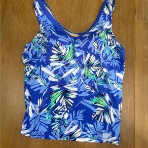 Swimsuits For All Blue Tropical Tankini Top Size 16 TOP ONLY